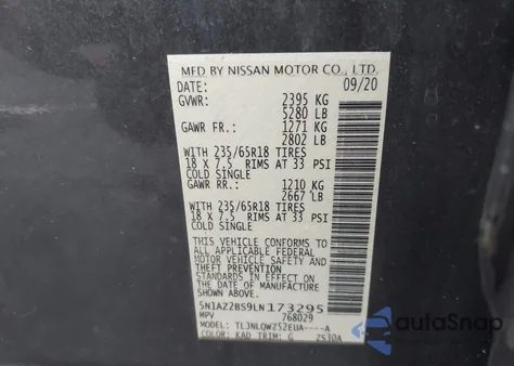 2020 Nissan Murano Sv Intelligent Awd из США, поврежденный, VIN 5N1AZ2BS9LN173295